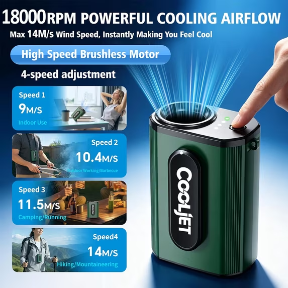 VISENTOR Portable Waist Fan Clip, 18000RPM Rechargeable Personal Cooling Fan with 5000mAh Battery, 4 Speeds for Outdoor Work, Camping and Hiking