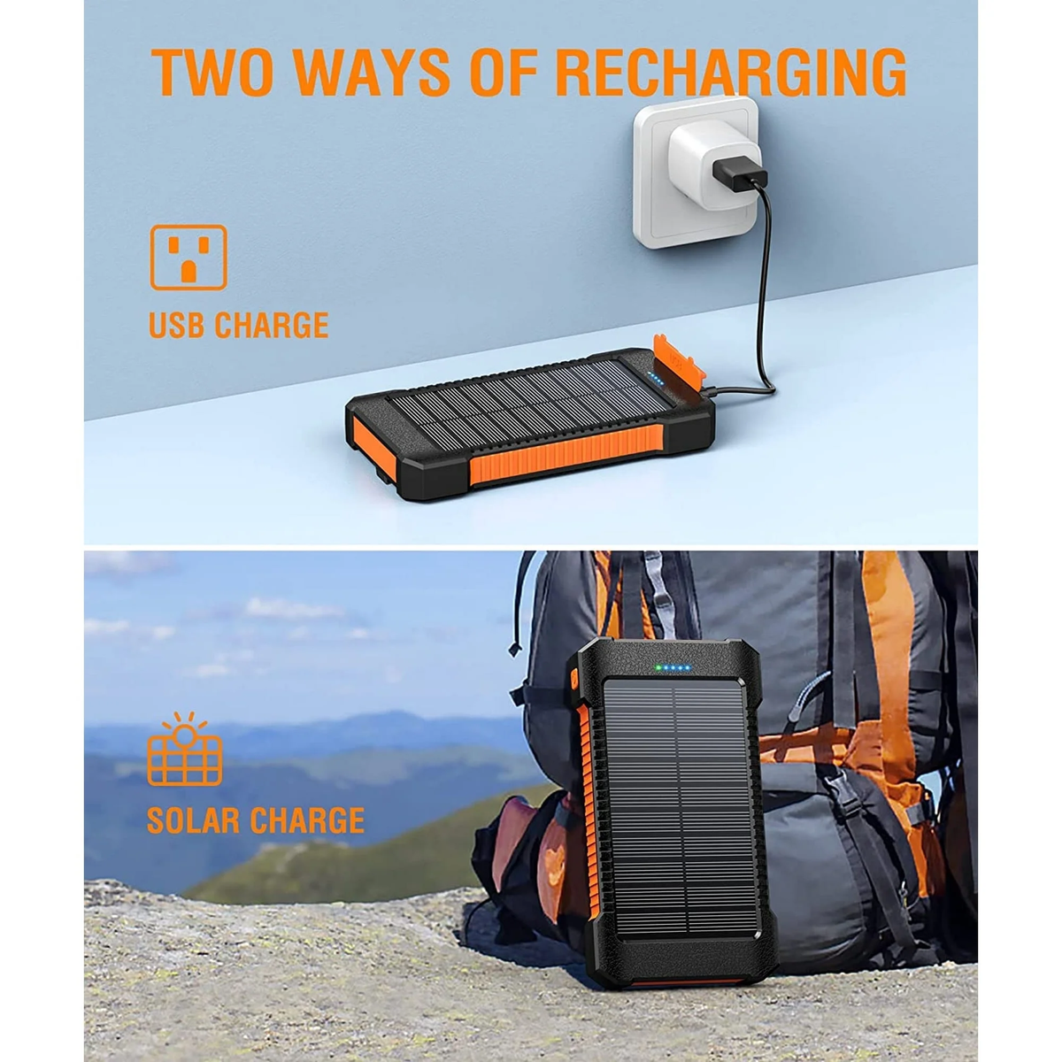 JIUMESS 26800mAh Solar Power Bank, USB Portable Solar Charger Compatible for iPhone, Android Phone