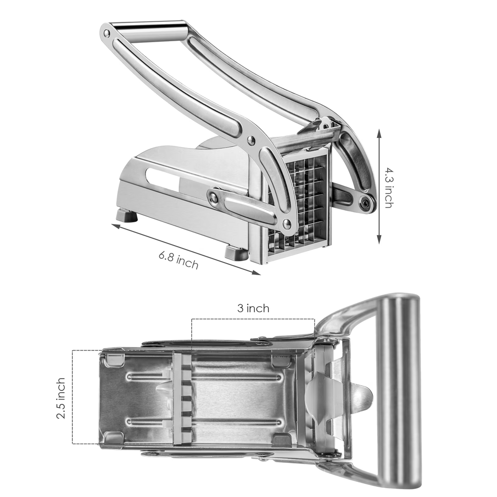 WANDOBAO French Fry Cutter Stainless Steel Potato Slicer, Food Grade Potato Cutter with No-Slip Base & 2 Blades for Potato Vegetable Radish Cucumber Onion