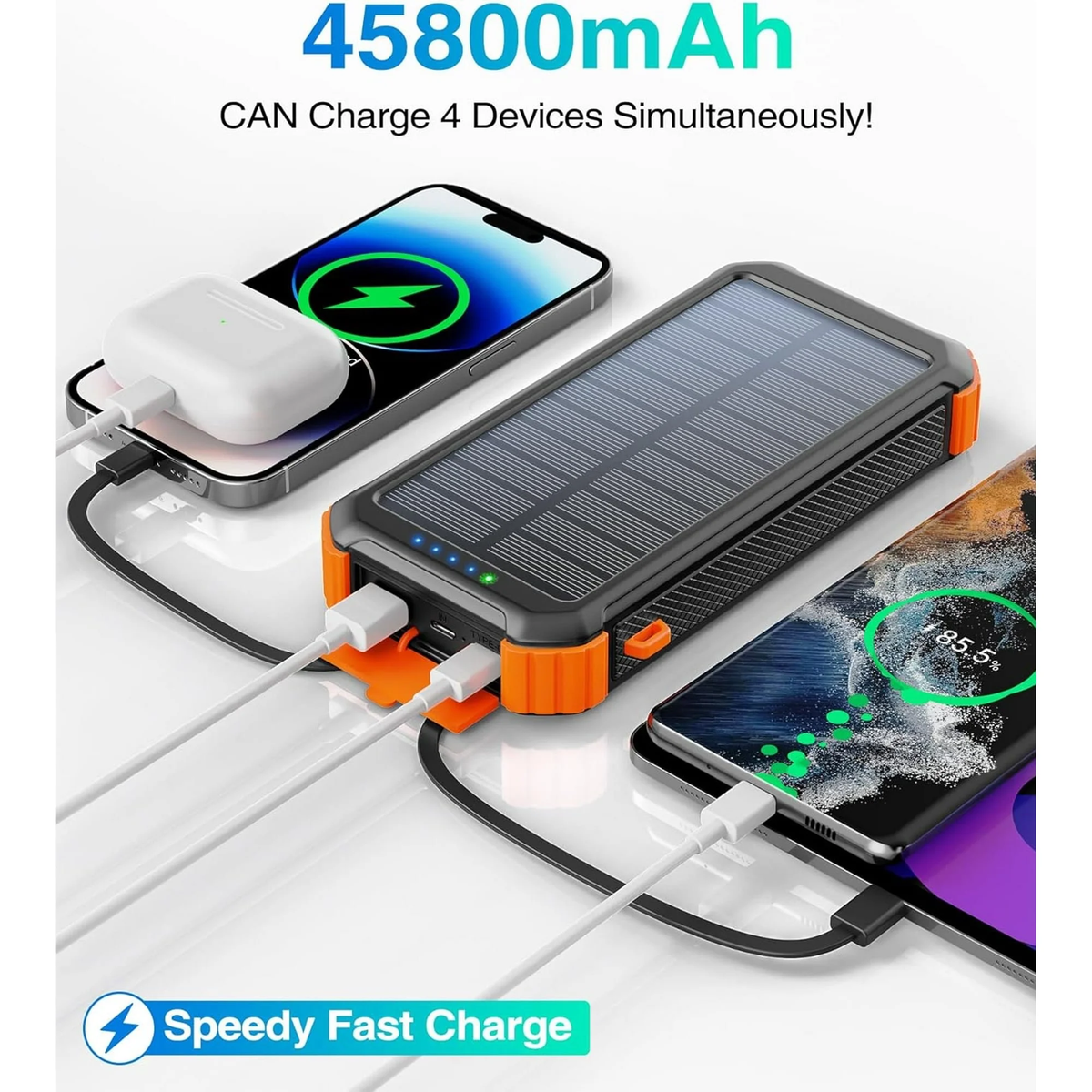 JIUMESS 45800mAh Solar Power Bank 15W Fast Charging, Solar Charger Compatible for iPhone, Android Phone