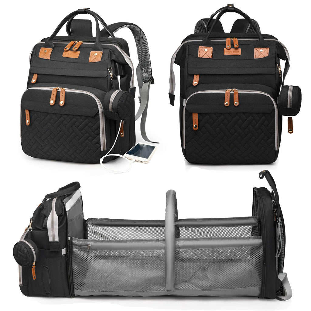 Baby Diaper Bag Backpack with Changing Station,Waterproof 30L Large Capacity Portable Travel Bag for Moms Dads,Insulated Milk Pocket &USB Charging Port,Black