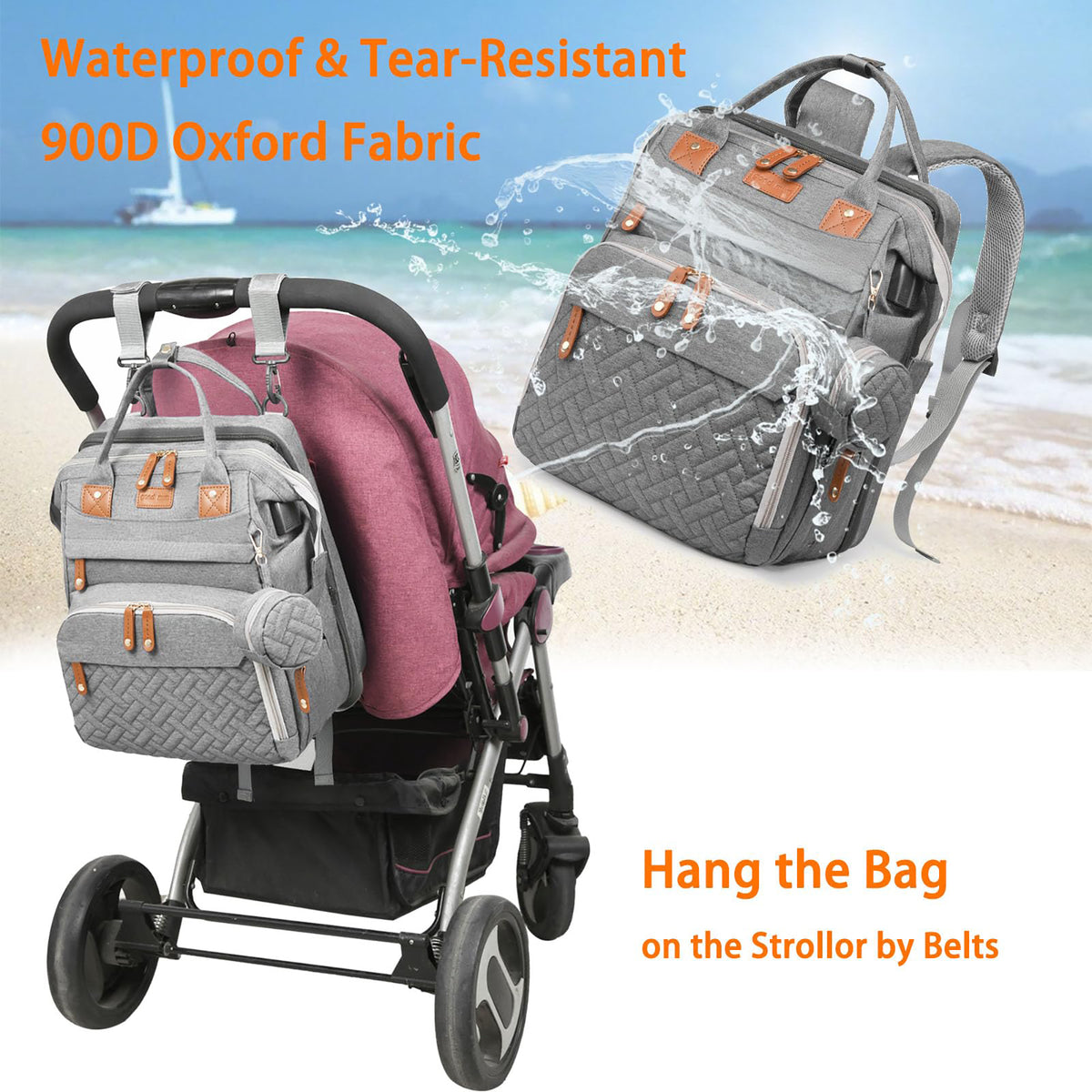 Baby Diaper Bag Backpack with Changing Station,Waterproof 30L Large Capacity Portable Travel Bag for Moms Dads,Insulated Milk Pocket &USB Charging Port,Gray